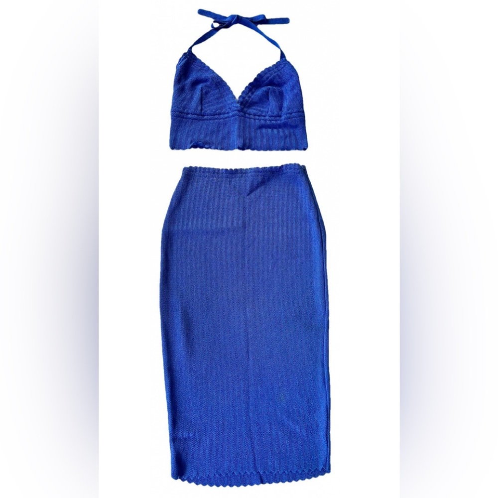 Fendi Vintage Knitwear Bralette Crop Top Skirt Set 10 M Mermaidcore Sirencore